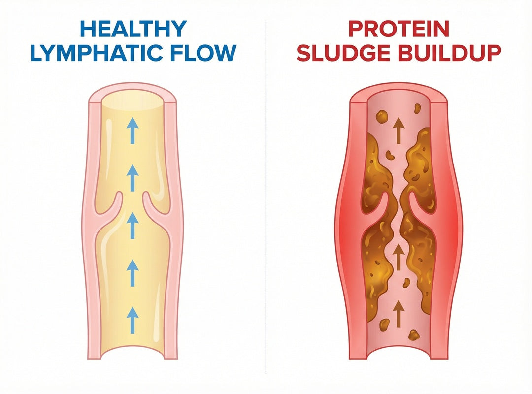 Healthy flowing lymph fluid vs stagnant thickened lymph
