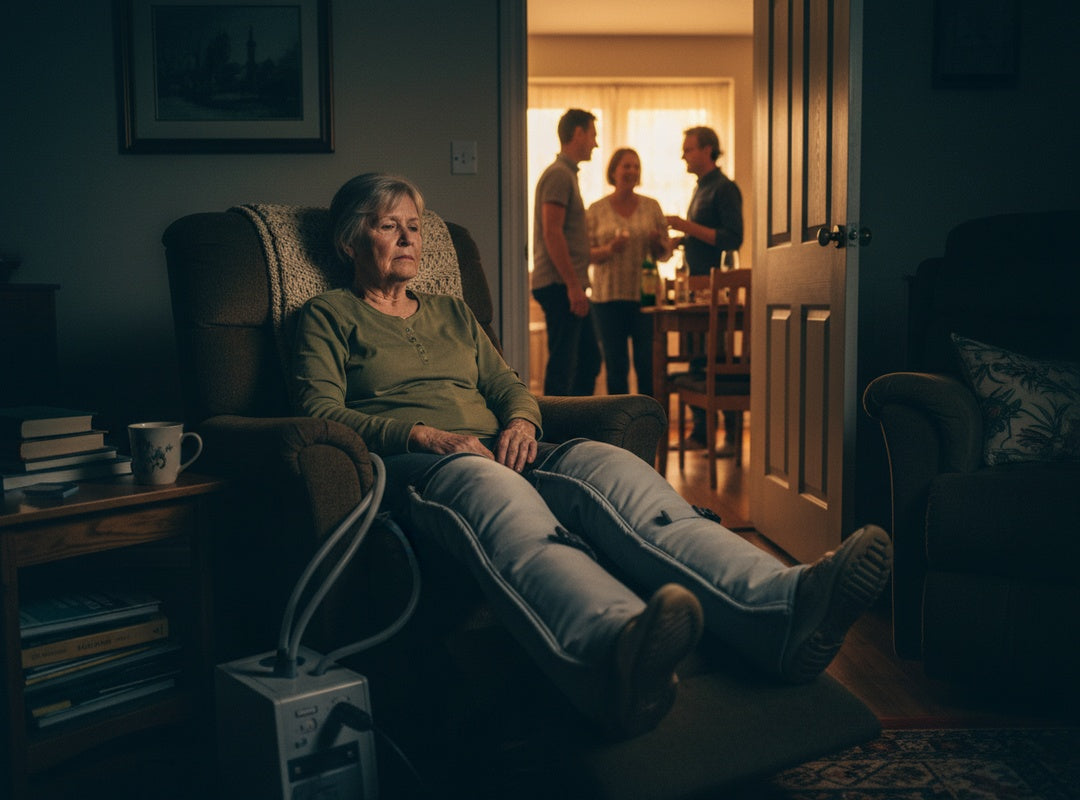 Sandra sitting across from Dr. Connor, smiling with quiet relief